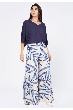 Calça Pantalona Granja Malha Bambu Azul