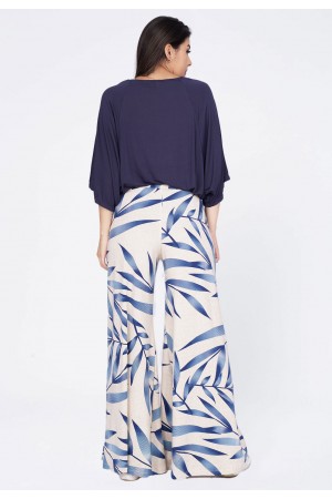 Calça Pantalona Granja Malha Bambu Azul
