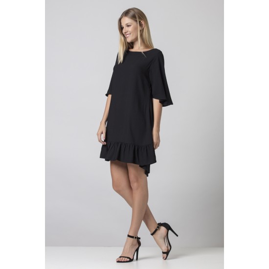 Vestido Curto Viscose Babado Preto