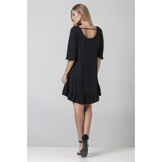 Vestido Curto Viscose Babado Preto