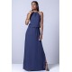 Vestido Longo com Amarração na Cintura Azul Marinho