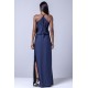 Vestido Longo com Amarração na Cintura Azul Marinho