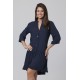 Vestido Curto Caxiri Botton Viscose Manga 3/4 Azul Marinho