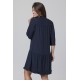Vestido Curto Caxiri Botton Viscose Manga 3/4 Azul Marinho