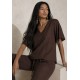 Blusa Gola V Manga Ampla Curta Marrom