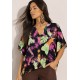 Blusa Gola V Manga Curta Estampa Noite Botânica
