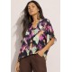 Blusa Gola V Manga Curta Estampa Noite Botânica