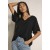 Blusa Gola V Manga Ampla Curta Preta