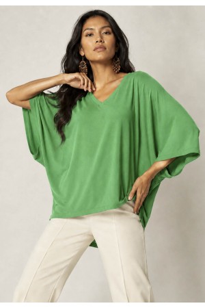 Blusa Ampla Morcego Guyrá Manga 3/4 Malha Verde 