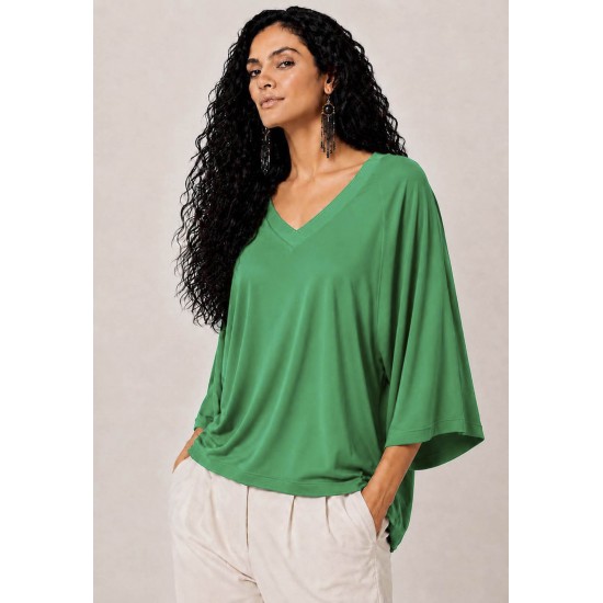 Blusa Ampla Morcego Guyrá Manga 3/4 Malha Verde 