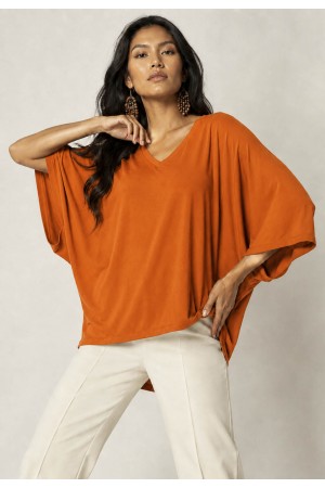 Blusa Ampla Morcego Guyrá Manga 3/4 Malha Laranja