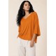 Blusa Ampla Morcego Guyrá Manga 3/4 Malha Laranja