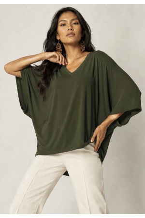 Blusa Ampla Morcego Guyrá Manga 3/4 Malha Verde Musgo