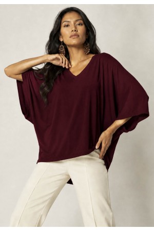 Blusa Ampla Morcego Guyrá Manga 3/4 Malha Bordô