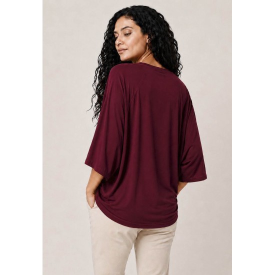 Blusa Ampla Morcego Guyrá Manga 3/4 Malha Bordô