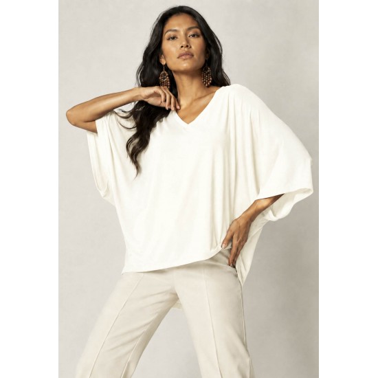 Blusa Ampla Morcego Guyrá Manga 3/4 Malha Off White