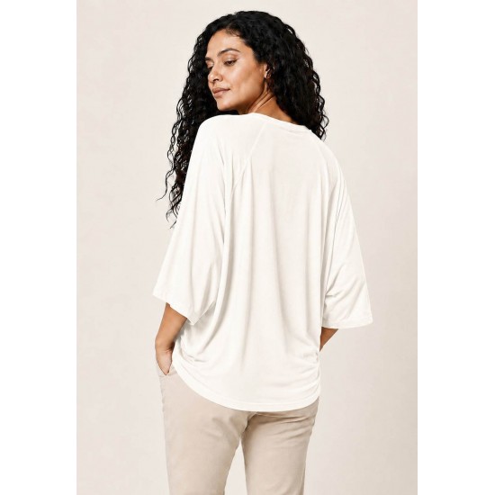 Blusa Ampla Morcego Guyrá Manga 3/4 Malha Off White