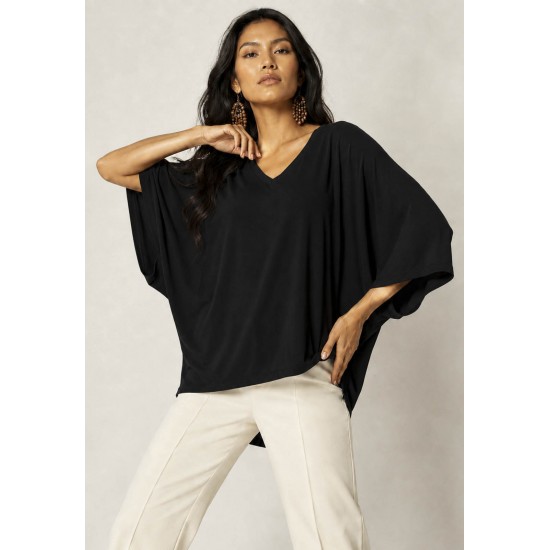 Blusa Ampla Morcego Guyrá Manga 3/4 Malha Preta