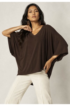 Blusa Ampla Morcego Guyrá Manga 3/4 Malha Marrom
