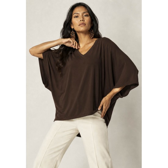 Blusa Ampla Morcego Guyrá Manga 3/4 Malha Marrom