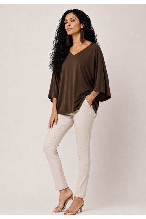 Blusa Ampla Morcego Guyrá Manga 3/4 Malha Marrom