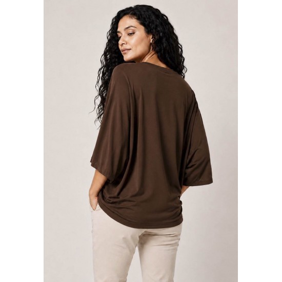 Blusa Ampla Morcego Guyrá Manga 3/4 Malha Marrom