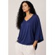 Blusa Ampla Morcego Guyrá Manga 3/4 Malha Azul Marinho
