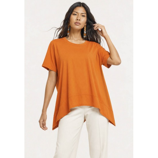 T-Shirt Ampla Malha Manga Curta Laranja
