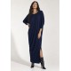 Vestido Longo Morcego Assimétrico Azul Marinho