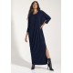 Vestido Longo Morcego Assimétrico Azul Marinho