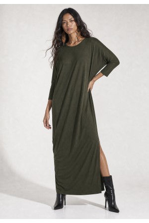 Vestido Longo Morcego Assimétrico Verde