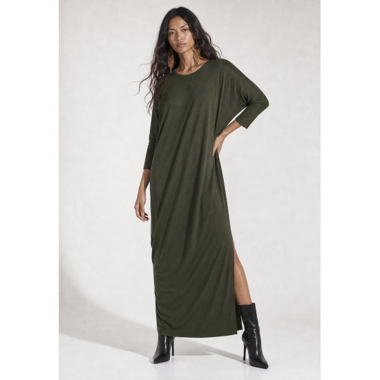 Vestido Longo Morcego Assimétrico Verde