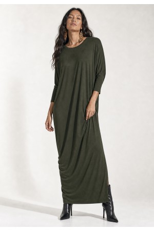 Vestido Longo Morcego Assimétrico Verde