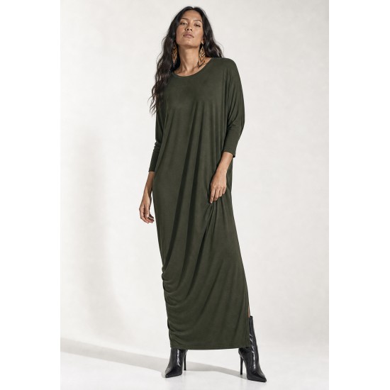 Vestido Longo Morcego Assimétrico Verde