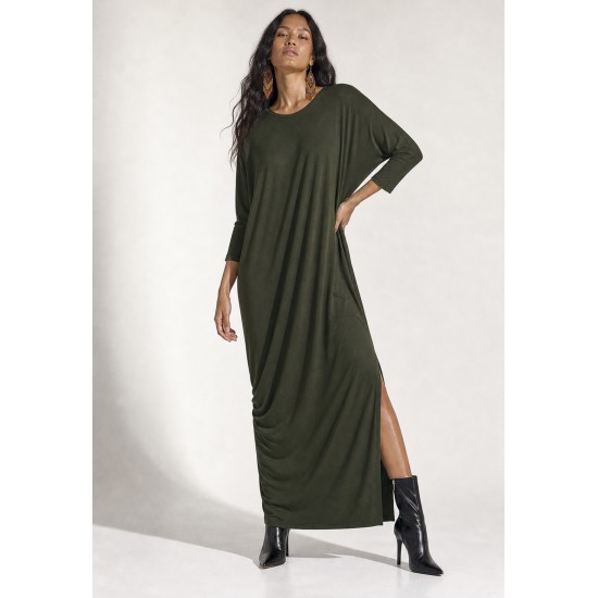 Vestido Longo Morcego Assimétrico Verde