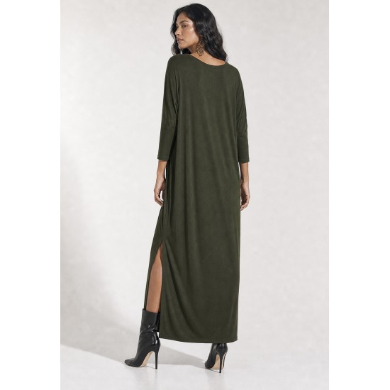 Vestido Longo Morcego Assimétrico Verde
