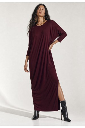 Vestido Longo Morcego Assimétrico Bordô