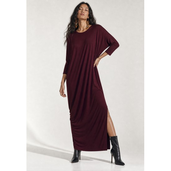 Vestido Longo Morcego Assimétrico Bordô