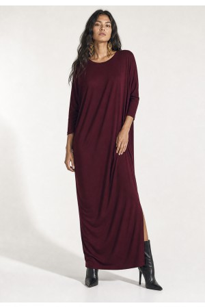 Vestido Longo Morcego Assimétrico Bordô