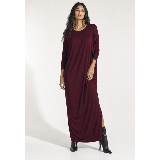 Vestido Longo Morcego Assimétrico Bordô