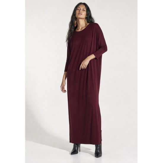 Vestido Longo Morcego Assimétrico Bordô