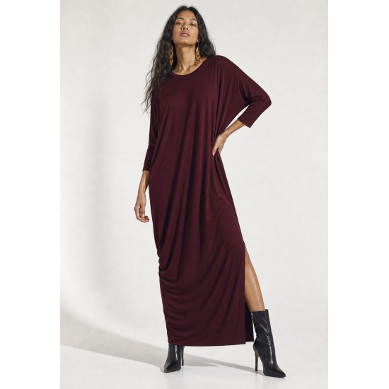 Vestido Longo Morcego Assimétrico Bordô