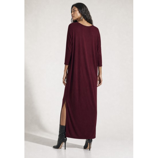 Vestido Longo Morcego Assimétrico Bordô