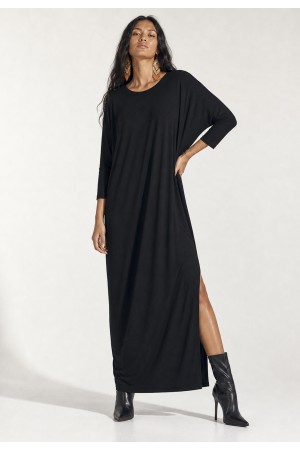 Vestido Longo Morcego Assimétrico Preto