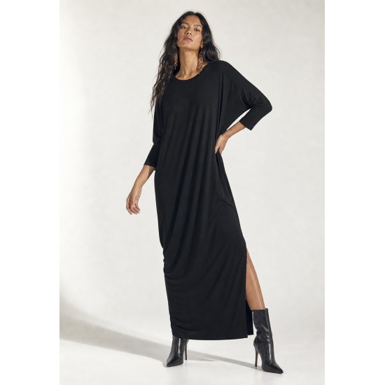 Vestido Longo Morcego Assimétrico Preto