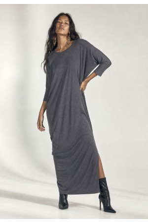 Vestido Longo Morcego Assimétrico Mescla