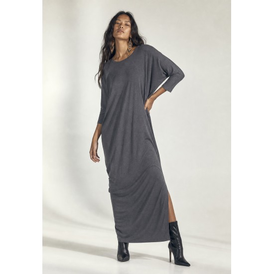 Vestido Longo Morcego Assimétrico Mescla