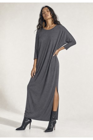 Vestido Longo Morcego Assimétrico Mescla