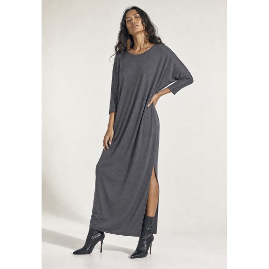 Vestido Longo Morcego Assimétrico Mescla