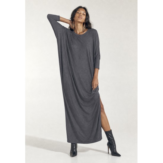 Vestido Longo Morcego Assimétrico Mescla